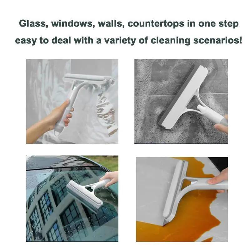 No More Messy Cleaners! 3-In-1 Glass Tool (Spray+Scrub+Squeegee+Scrape) – Windows, Mirrors, Car Windscreens Sparkle in 1 Go!
