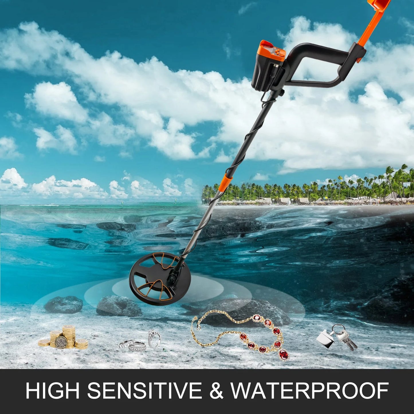 VEVOR Metal Detector Waterproof Disc Metal Detectors Underwater Underground High Accuracy LCD Display Metal Detector for Adults and Children Headphone Automatic Detector (Yellow 3010)