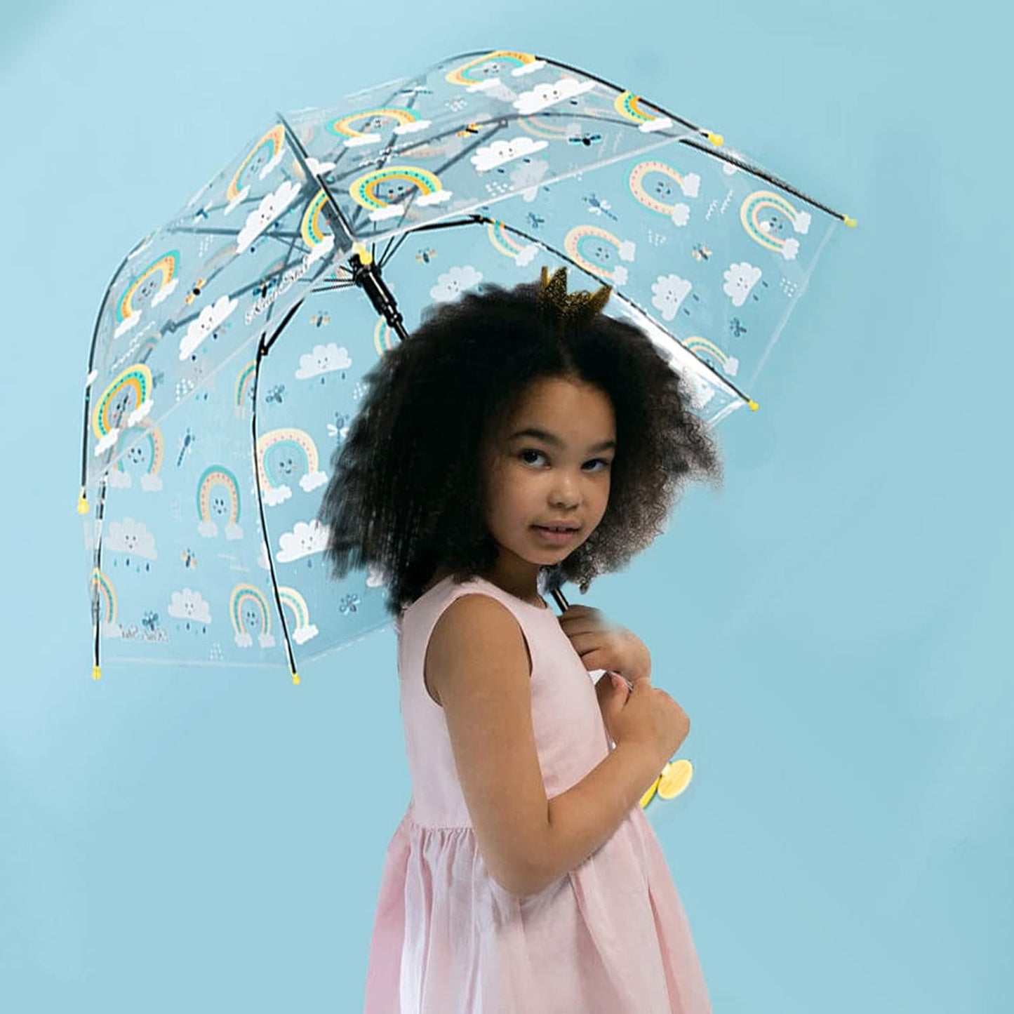 Kids Clear Bubble Umbrella with an Easy Grip Curved Handle, Safety Transparent Dome Bubble Umbrella for Toddler Boys Girls