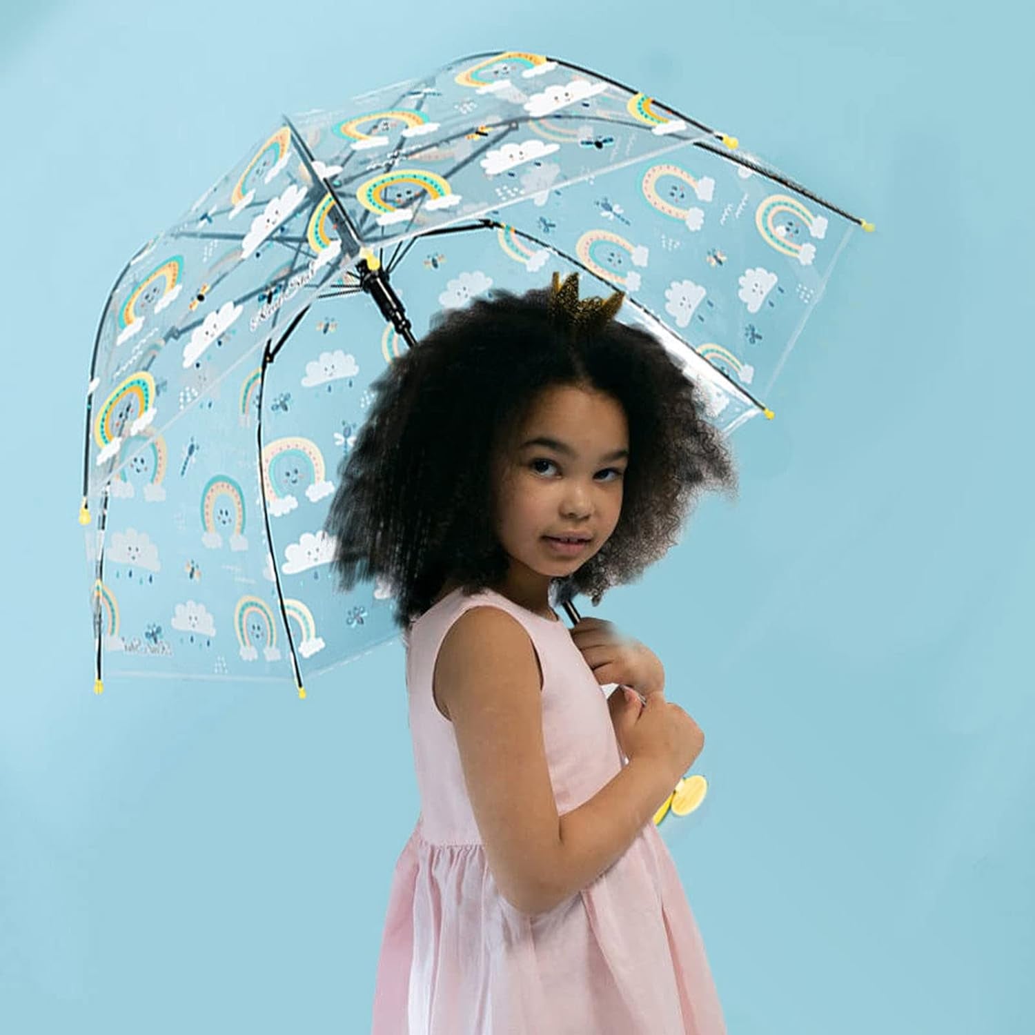 Kids Clear Bubble Umbrella with an Easy Grip Curved Handle, Safety Transparent Dome Bubble Umbrella for Toddler Boys Girls
