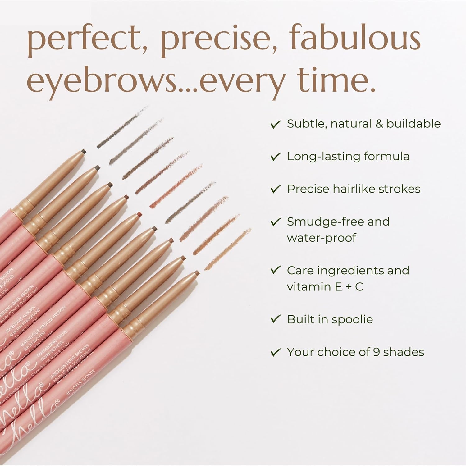 Eyebrow Pencil - Vegan, Gluten Free, Cruelty Free, Paraben Free, Long Wearing, Smooth Consistency (Elegant Ebony)