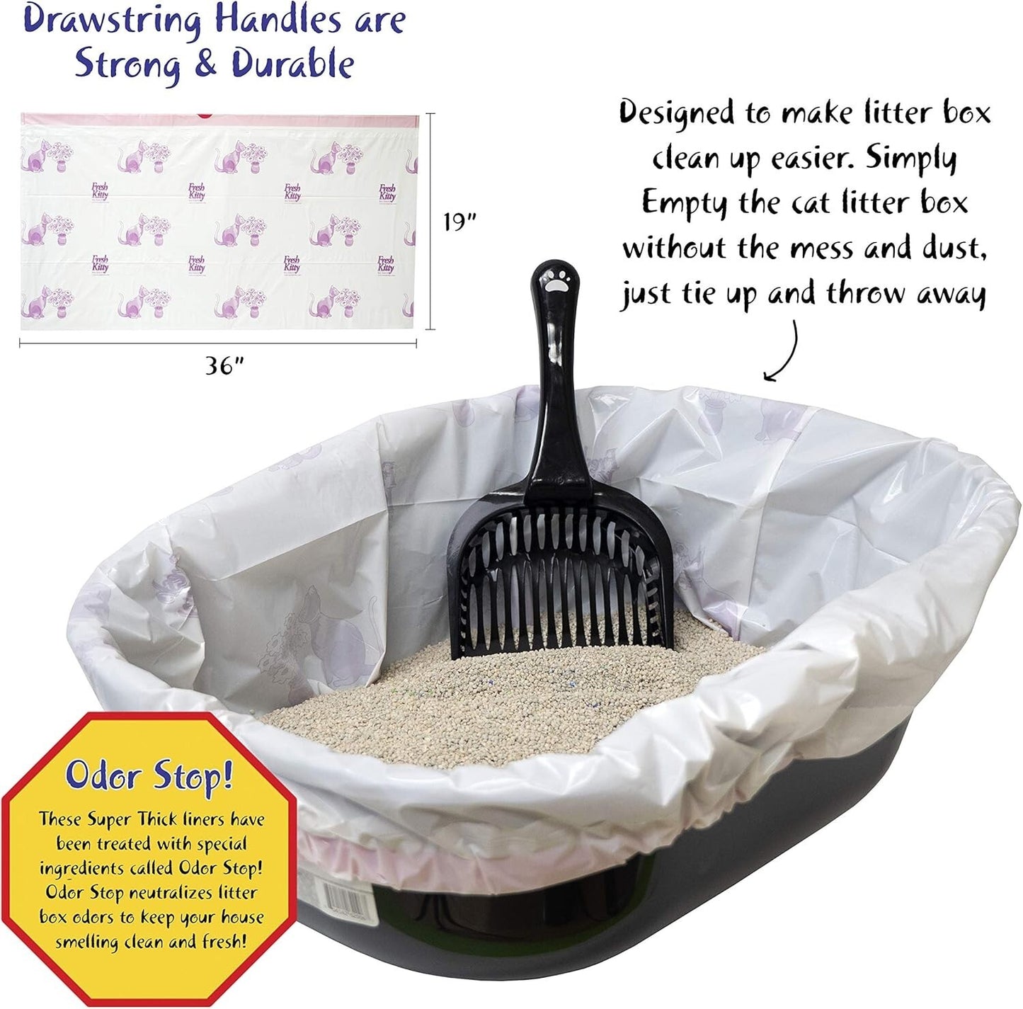 15 Pack Jumbo Litter Box Liners Thick Easy Cleanup Drawstring Scented Cats