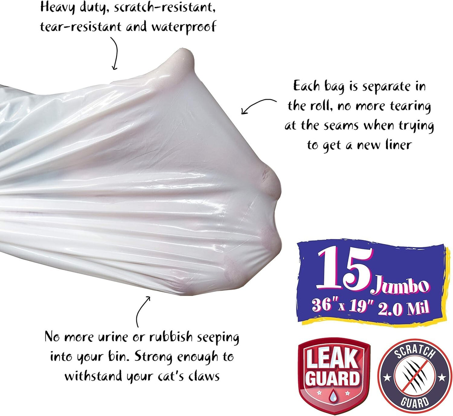 15 Pack Jumbo Litter Box Liners Thick Easy Cleanup Drawstring Scented Cats