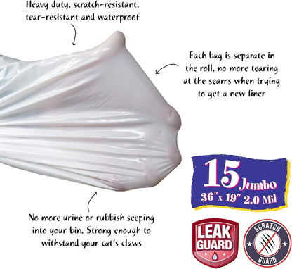 15 Pack Jumbo Litter Box Liners Thick Easy Cleanup Drawstring Scented Cats