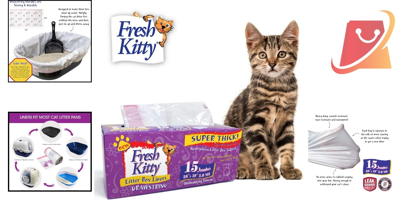 15 Pack Jumbo Litter Box Liners Thick Easy Cleanup Drawstring Scented Cats