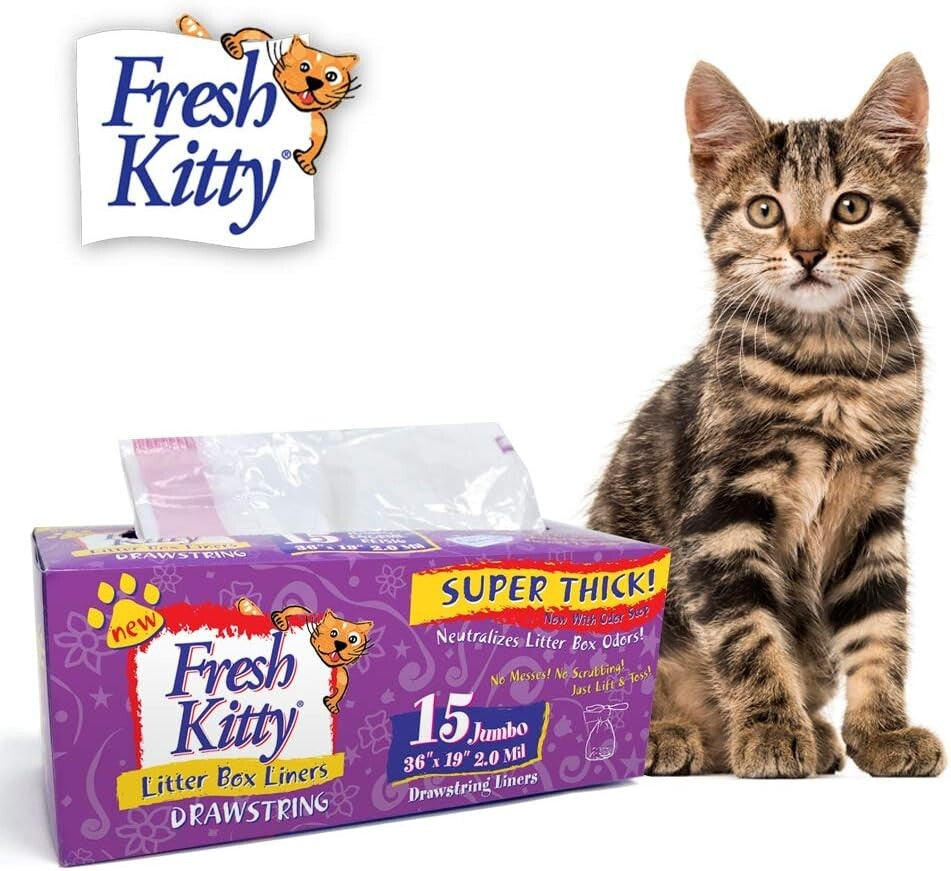 15 Pack Jumbo Litter Box Liners Thick Easy Cleanup Drawstring Scented Cats