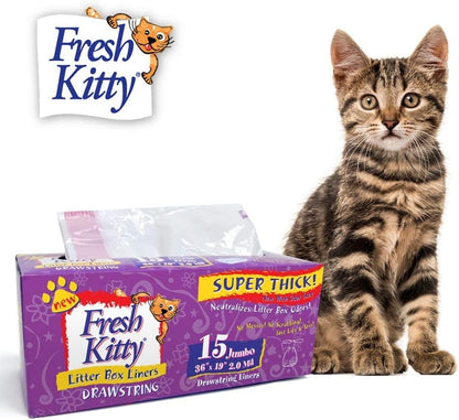 15 Pack Jumbo Litter Box Liners Thick Easy Cleanup Drawstring Scented Cats