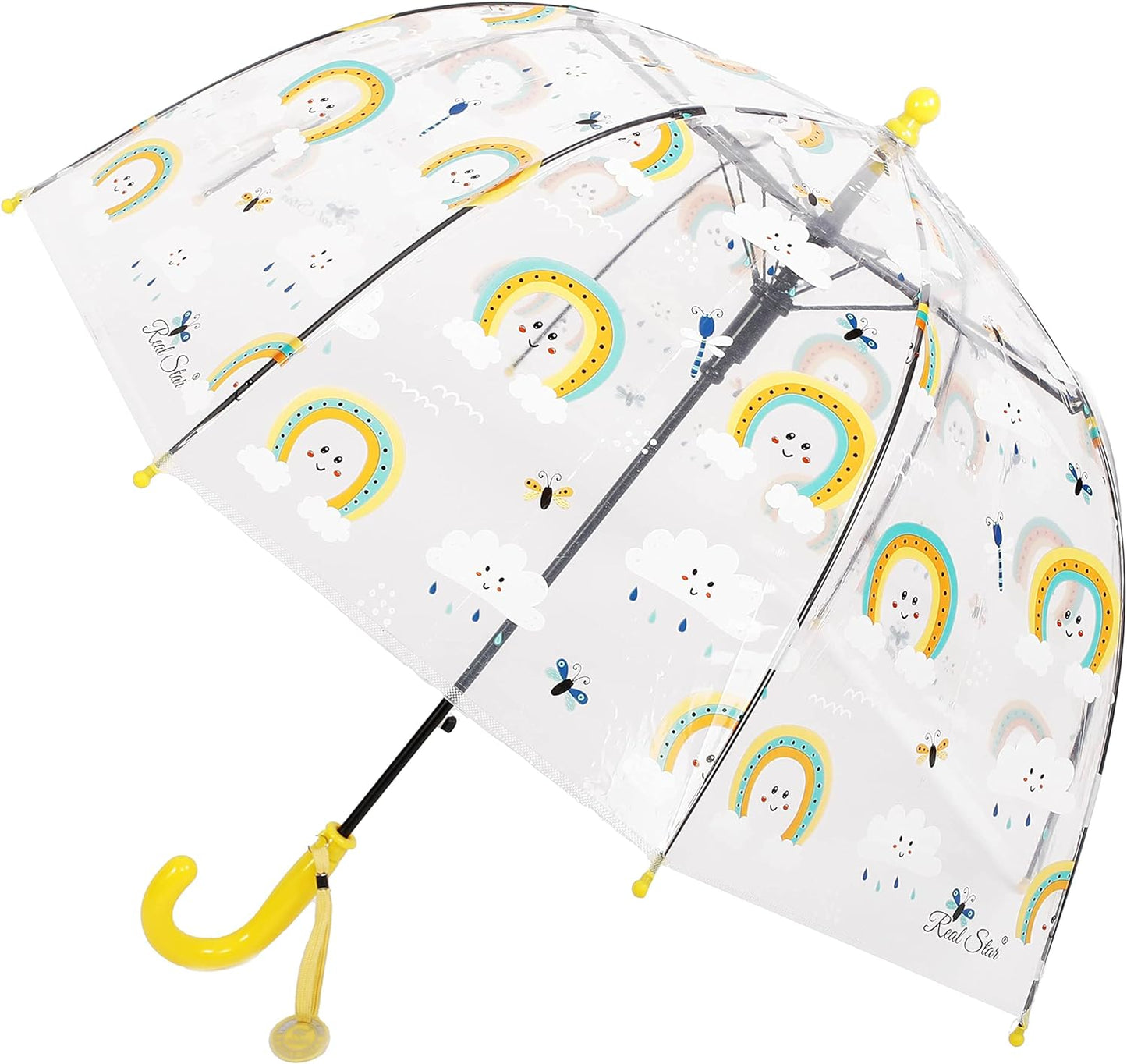 Kids Clear Bubble Umbrella with an Easy Grip Curved Handle, Safety Transparent Dome Bubble Umbrella for Toddler Boys Girls
