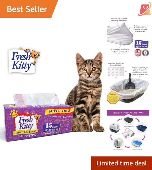 15 Pack Jumbo Litter Box Liners Thick Easy Cleanup Drawstring Scented Cats
